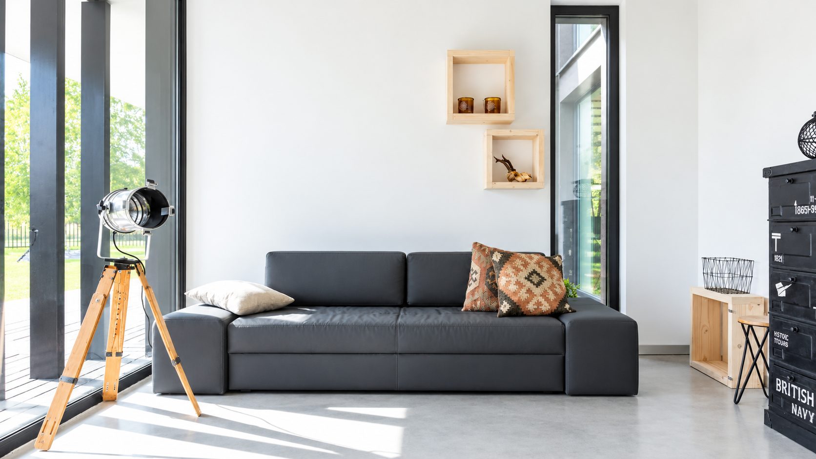 Seamless microcement living room floor, Singapore home